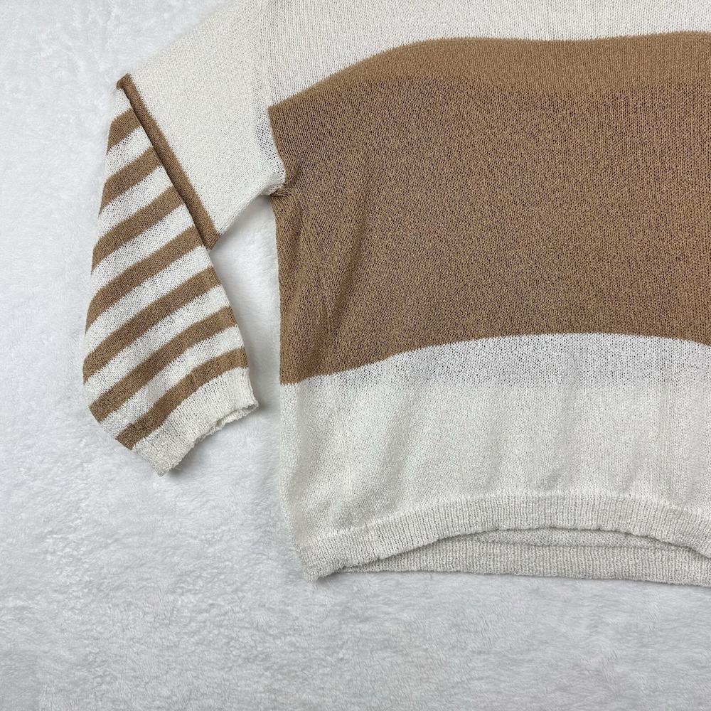 Vestique Sweater‎ Womens Small White Tan Lightweight Long Sleeve Striped Top EUC - Picture 12 of 13